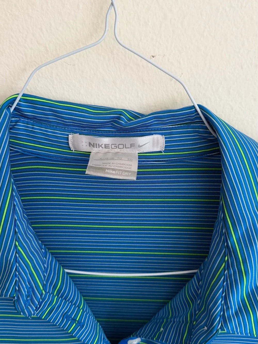 Nike Golf Women’s XL Dri Fit Blue Green Striped Polo Shirt Performance